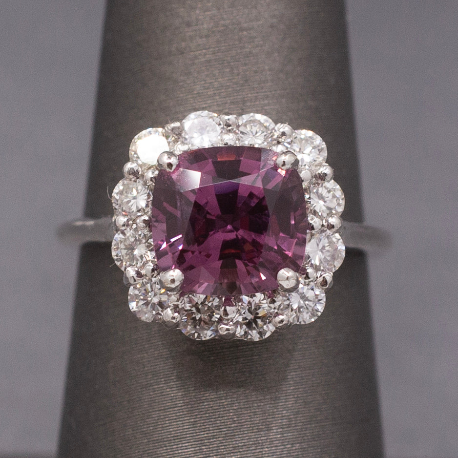 Spectacular Purple Spinel and Diamond Ring in 14k White Gold