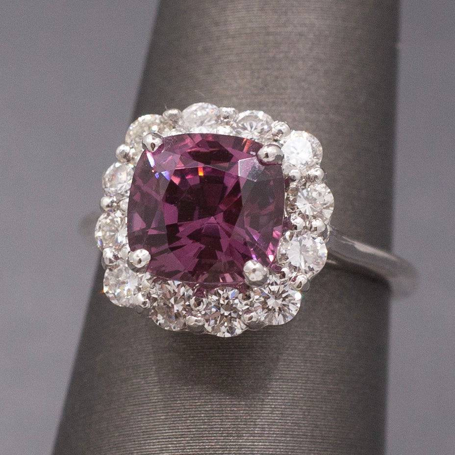 Spectacular Purple Spinel and Diamond Ring in 14k White Gold