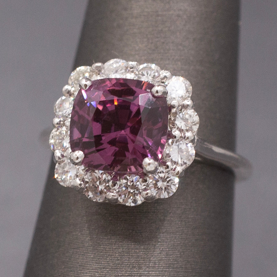 Spectacular Purple Spinel and Diamond Ring in 14k White Gold