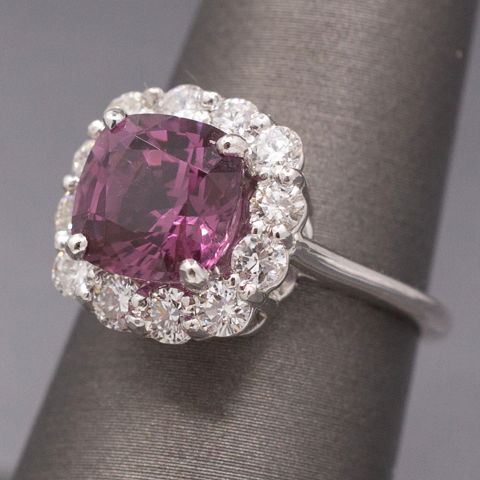 Spectacular Purple Spinel and Diamond Ring in 14k White Gold