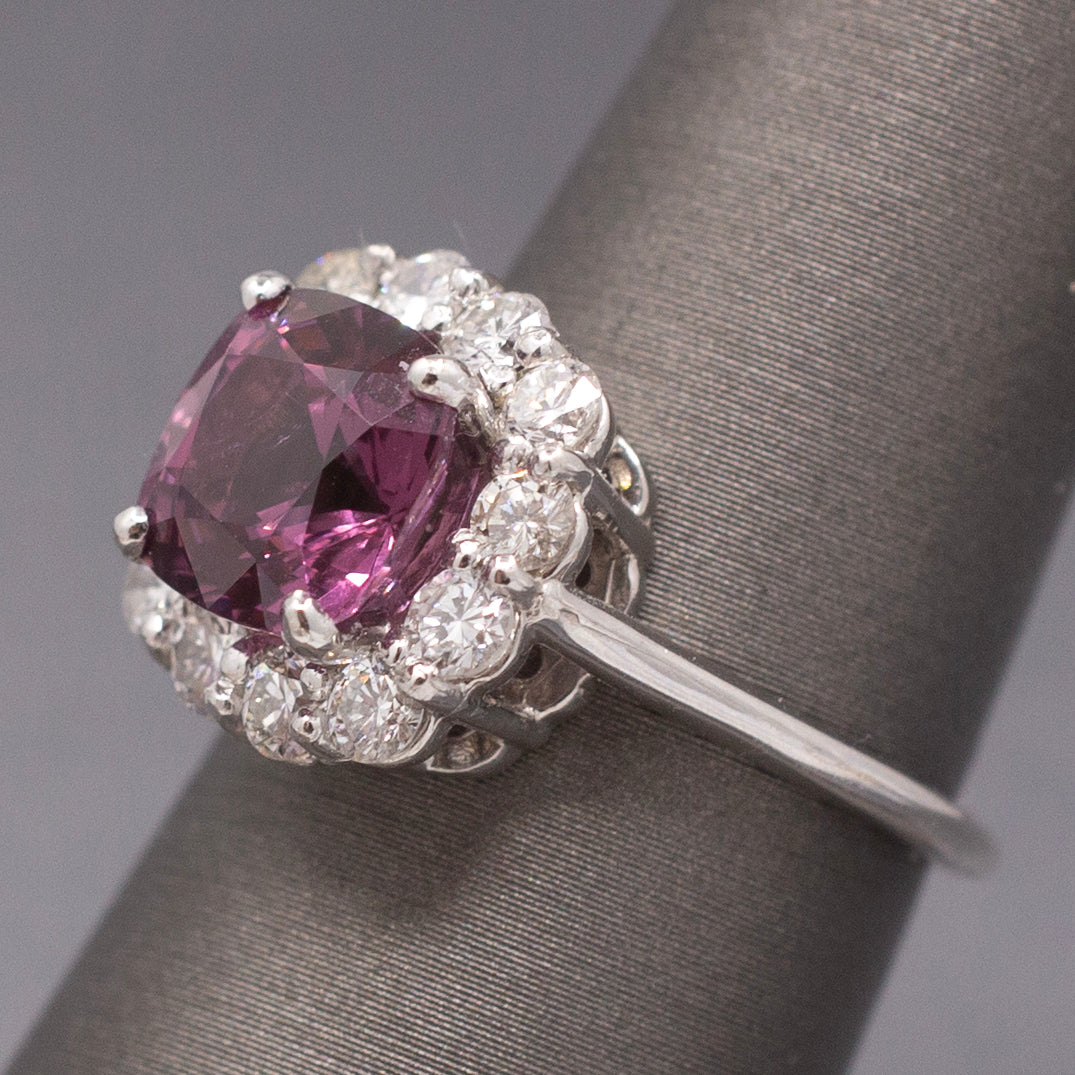 Spectacular Purple Spinel and Diamond Ring in 14k White Gold