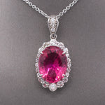Stunning 9.71cttw Vivid Pink Tourmaline and Diamond Pendant Necklace in 14k White Gold