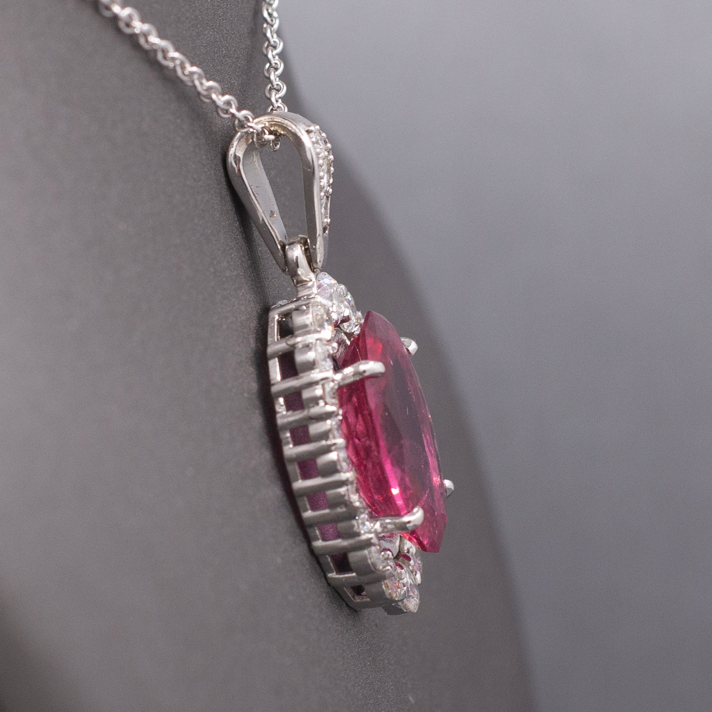 Stunning 9.71cttw Vivid Pink Tourmaline and Diamond Pendant Necklace in 14k White Gold