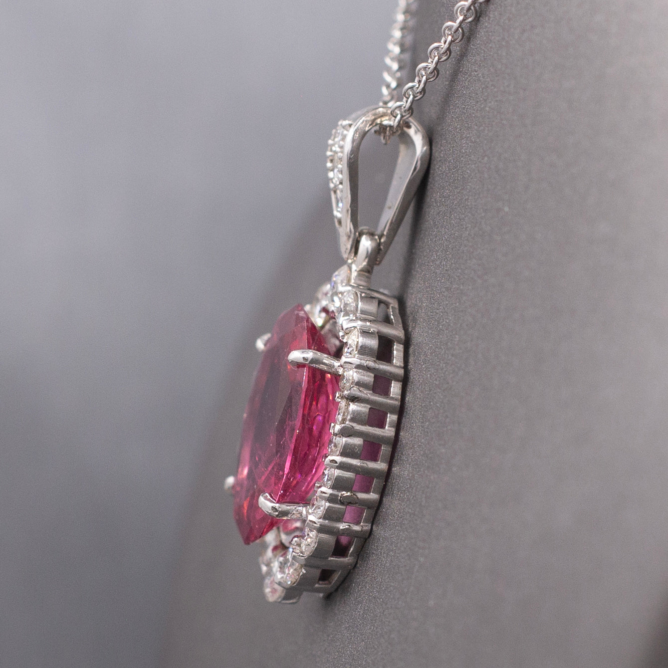 Stunning 9.71cttw Vivid Pink Tourmaline and Diamond Pendant Necklace in 14k White Gold