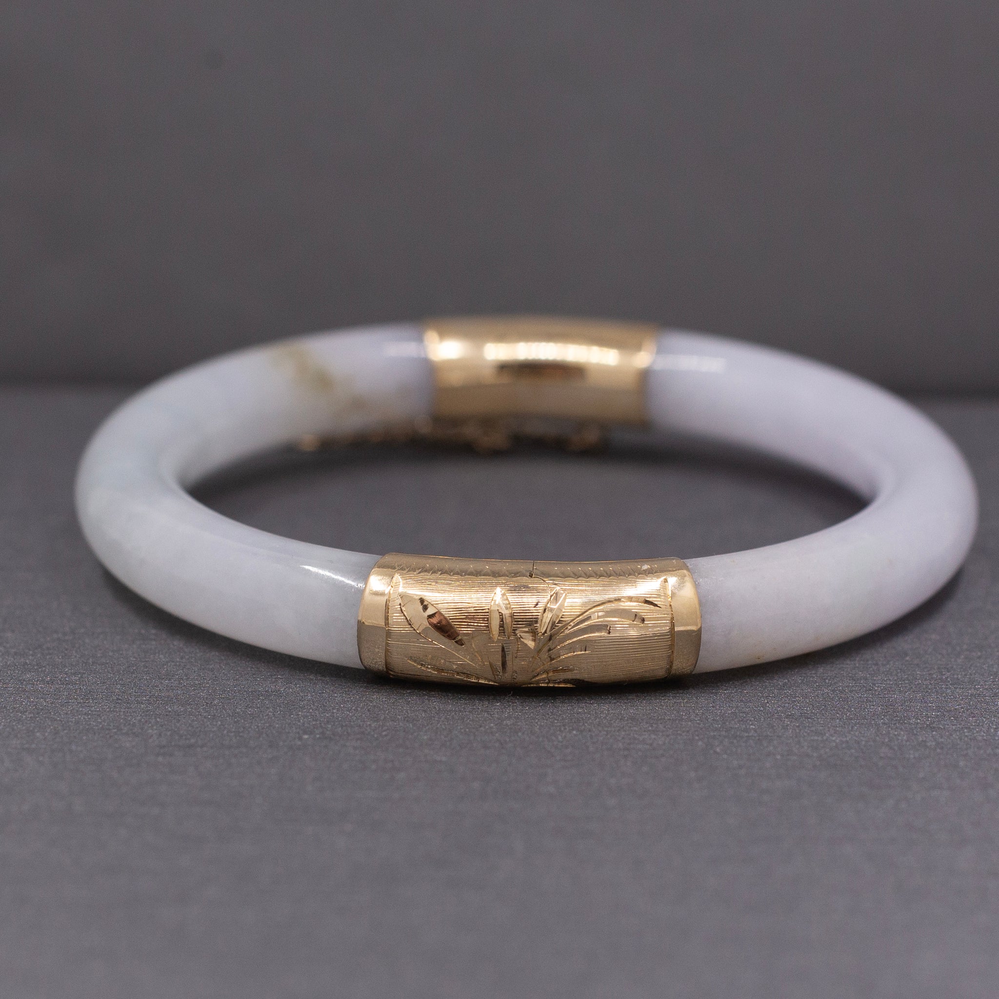Vintage Type A Jadeite Jade Untreated Round Bangle in 14k Yellow Gold