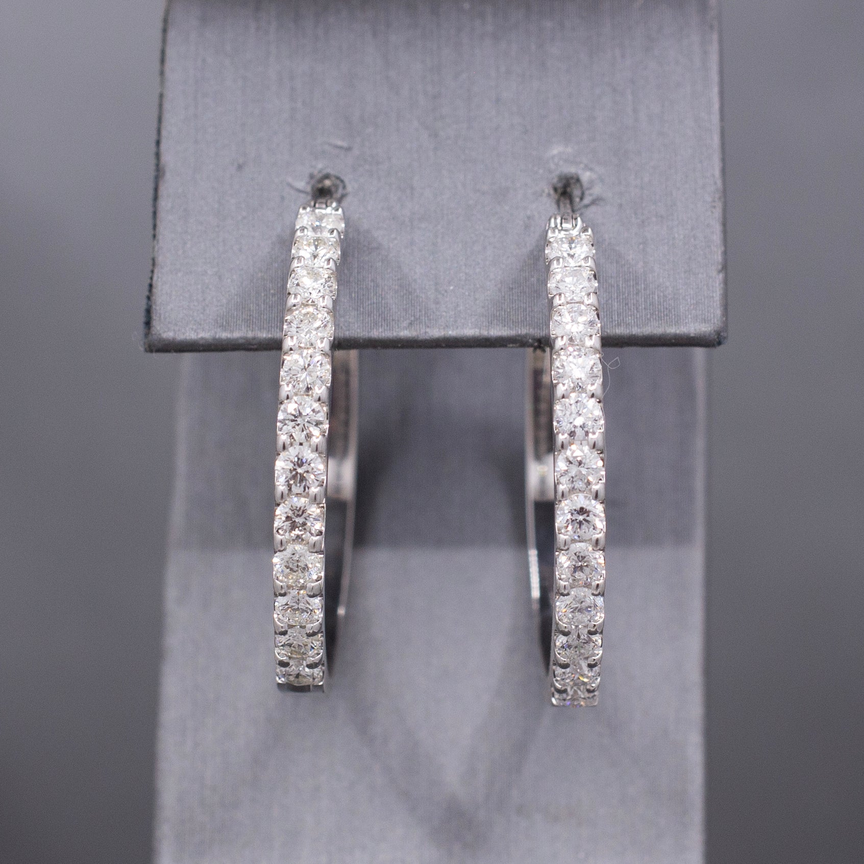Stunning 2.00cttw Natural Diamond Round Hoop Earrings in 14k White Gold