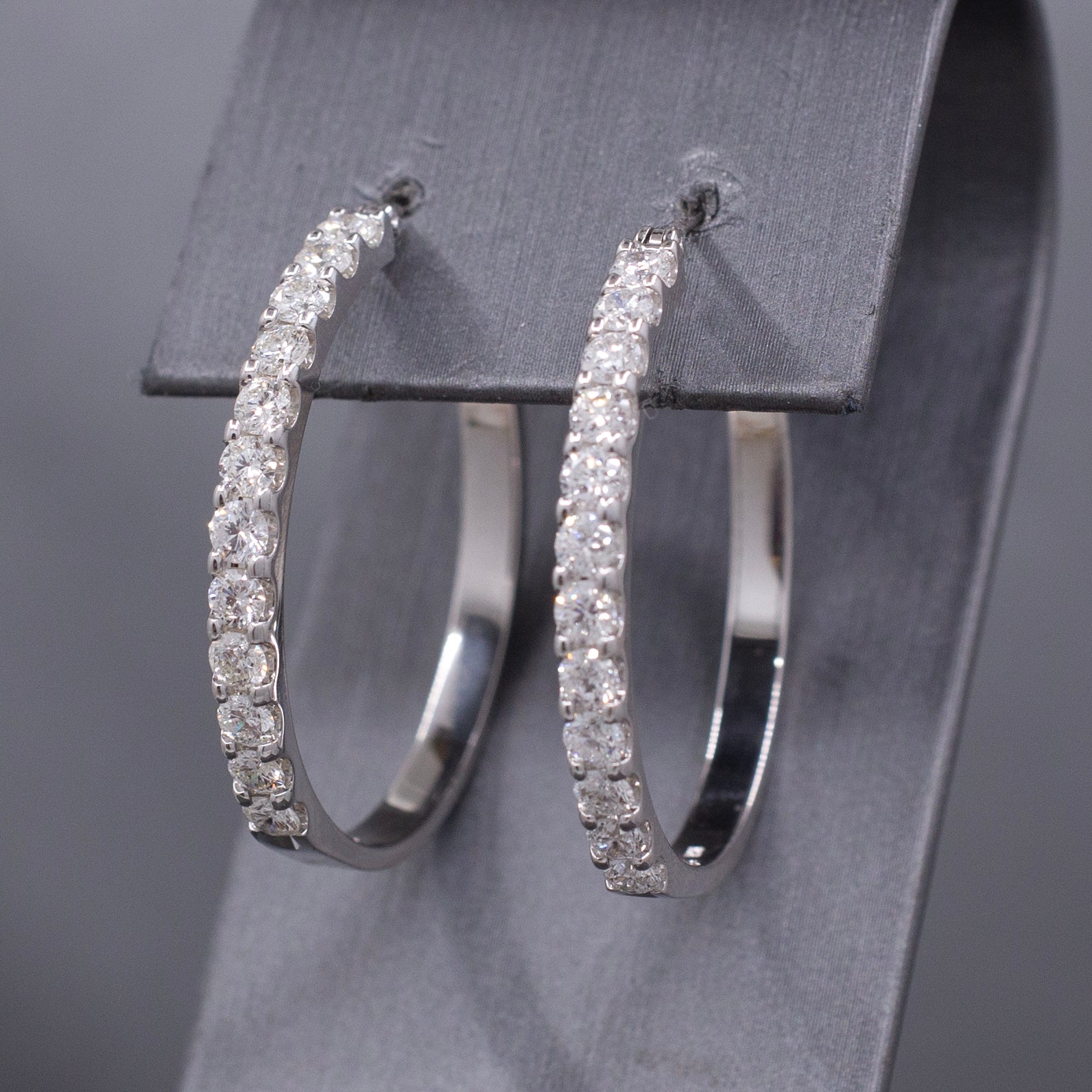 Stunning 2.00cttw Natural Diamond Round Hoop Earrings in 14k White Gold