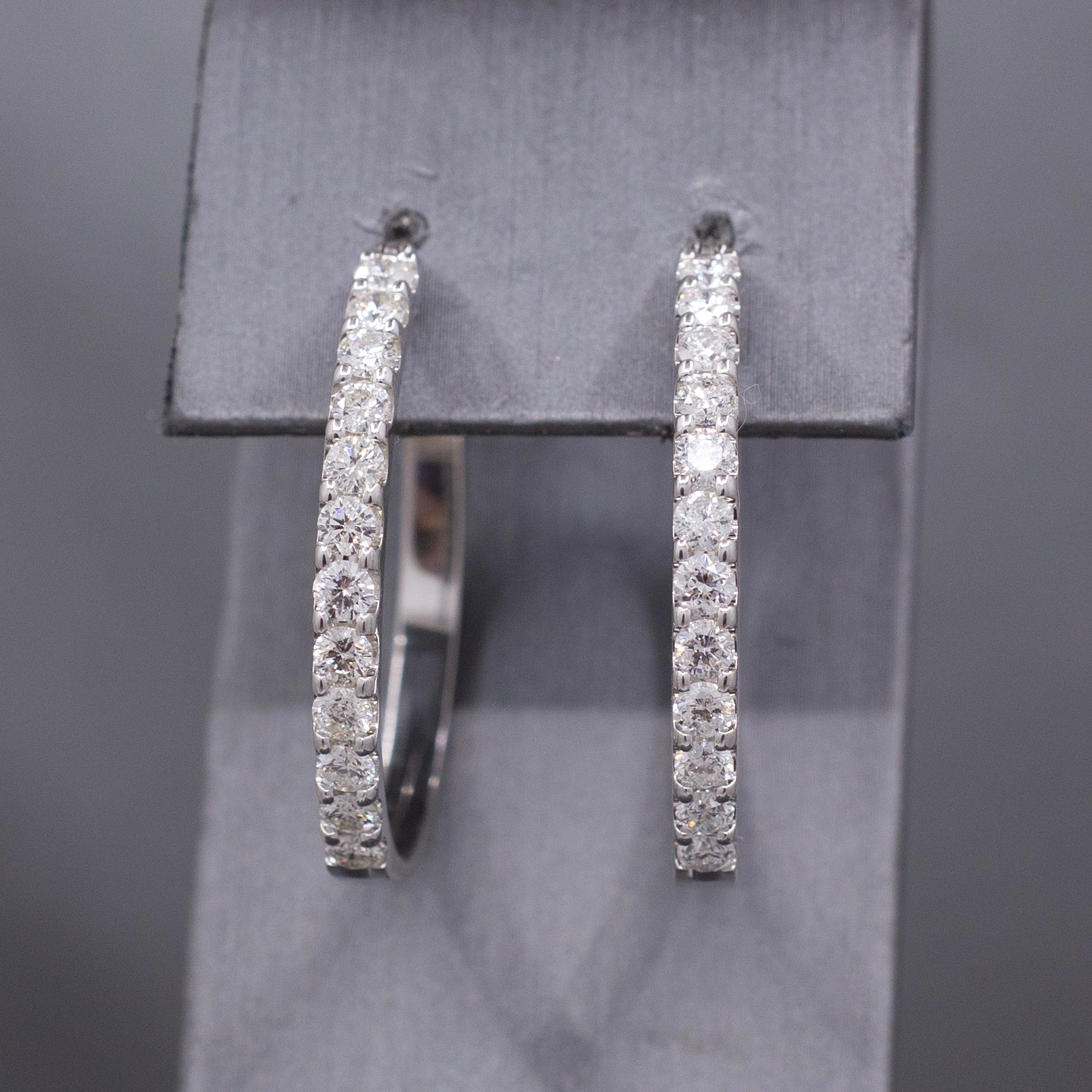 Stunning 2.00cttw Natural Diamond Round Hoop Earrings in 14k White Gold