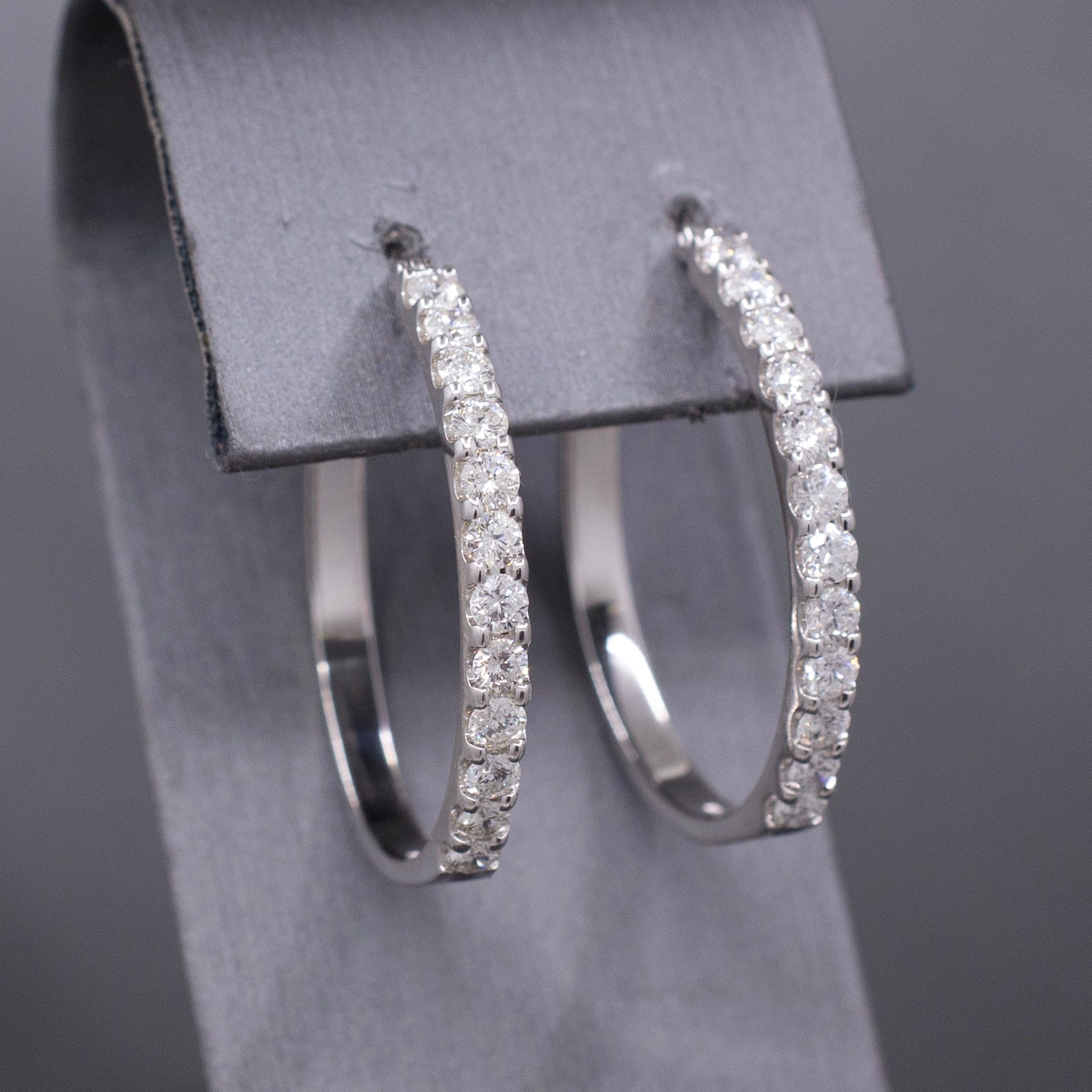 Stunning 2.00cttw Natural Diamond Round Hoop Earrings in 14k White Gold