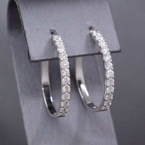 Stunning 2.00cttw Natural Diamond Round Hoop Earrings in 14k White Gold