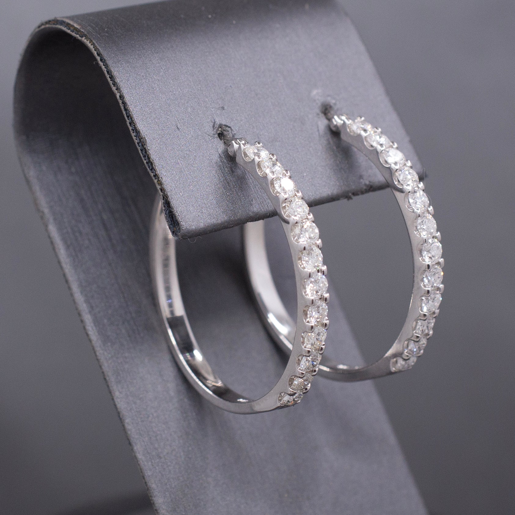 Stunning 2.00cttw Natural Diamond Round Hoop Earrings in 14k White Gold