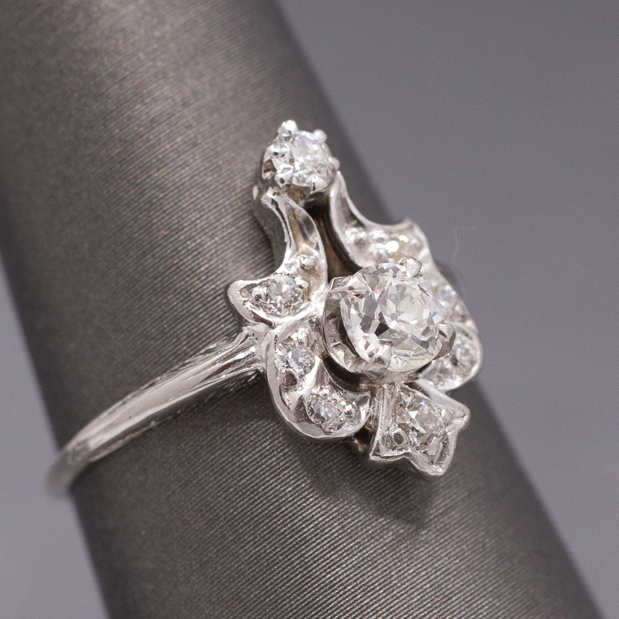 Sparkling Art Deco Old European Cut Diamond Petite Ring in 14k and 18k White Gold