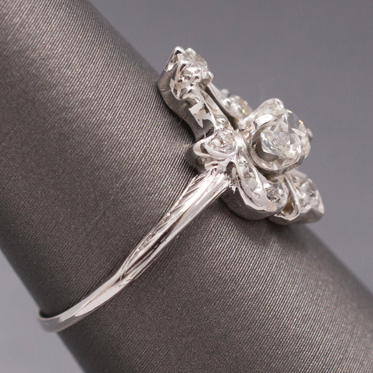 Sparkling Art Deco Old European Cut Diamond Petite Ring in 14k and 18k White Gold