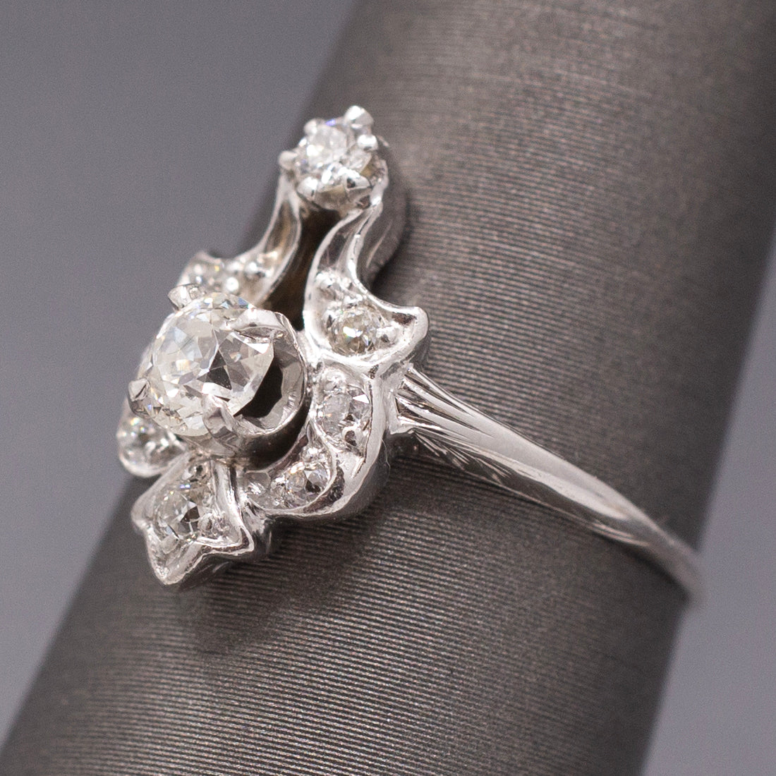 Sparkling Art Deco Old European Cut Diamond Petite Ring in 14k and 18k White Gold