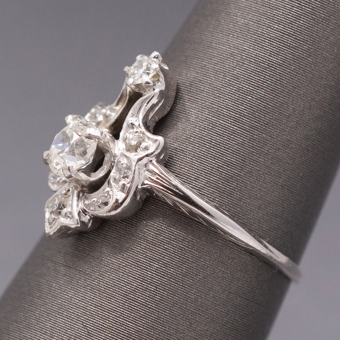 Sparkling Art Deco Old European Cut Diamond Petite Ring in 14k and 18k White Gold