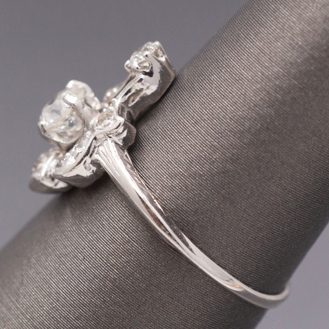 Sparkling Art Deco Old European Cut Diamond Petite Ring in 14k and 18k White Gold