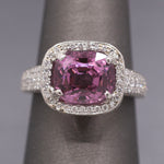 Exquisite Pink Plum Purple Spinel and Diamond Ring in Platinum