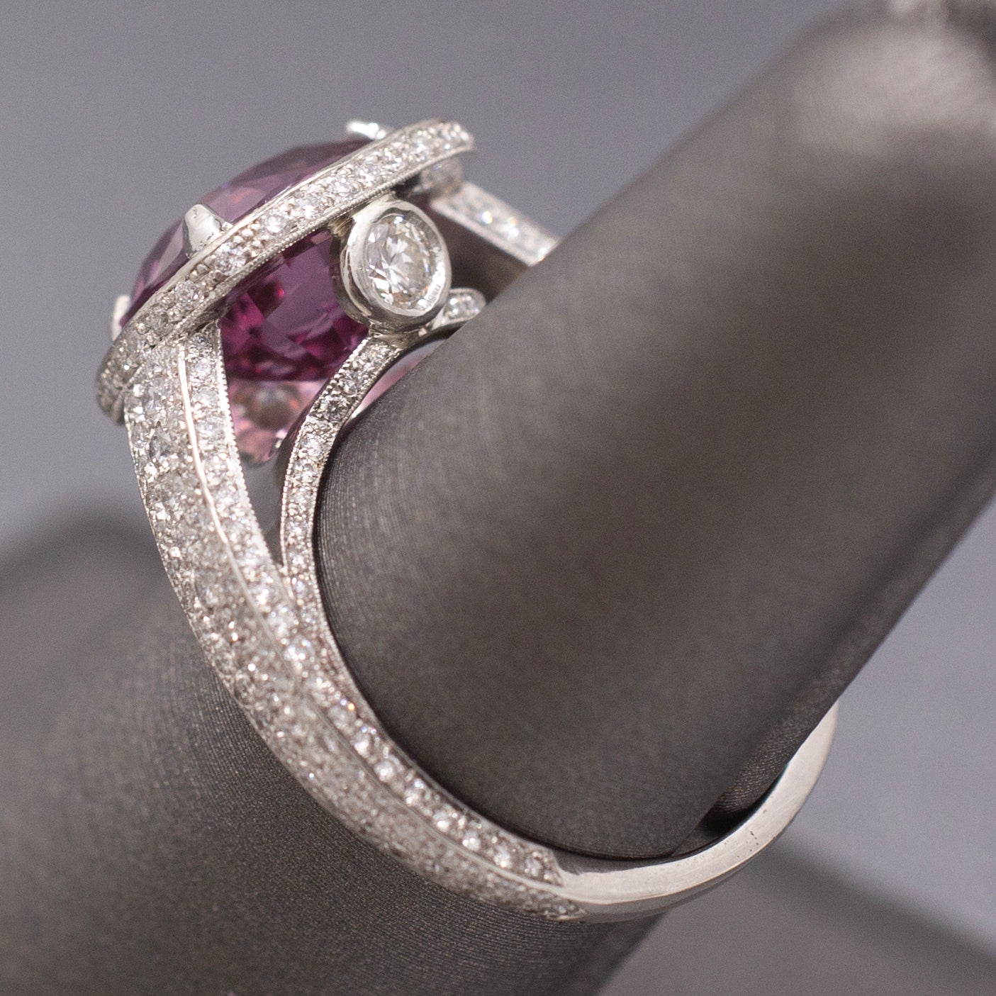 Exquisite Pink Plum Purple Spinel and Diamond Ring in Platinum