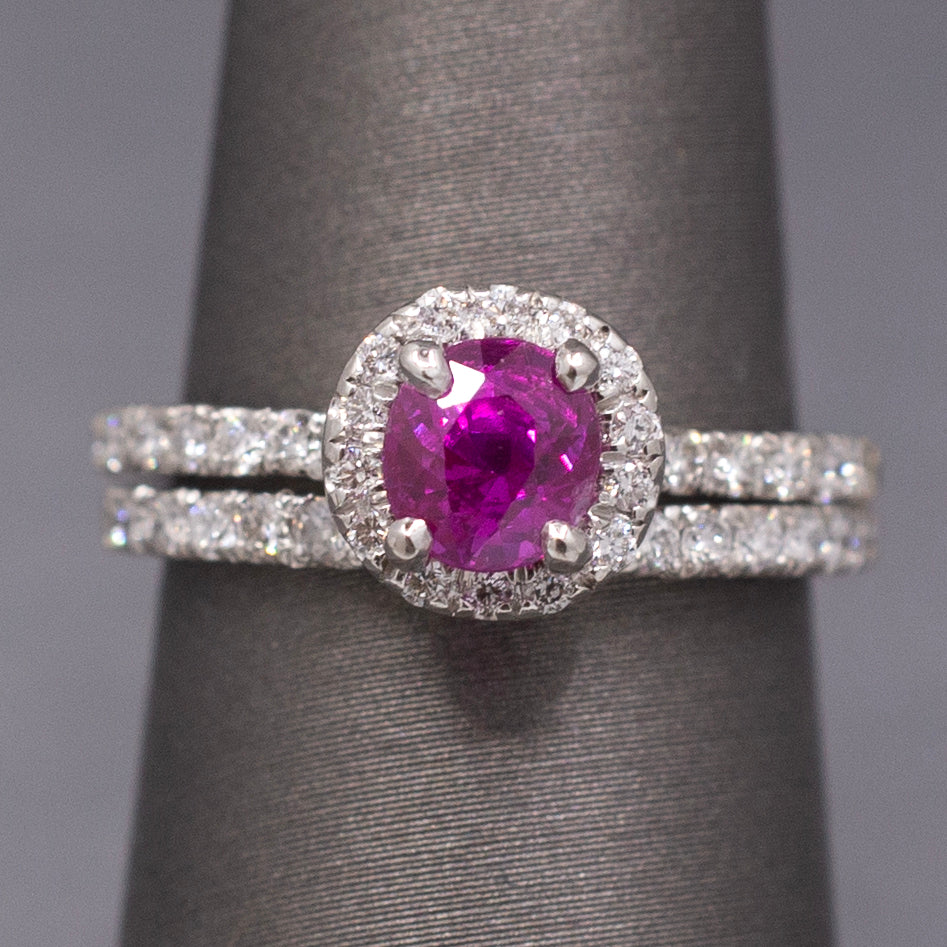Sparkling Natural Ruby and Diamond Wedding Bridal Ring Set in Platinum