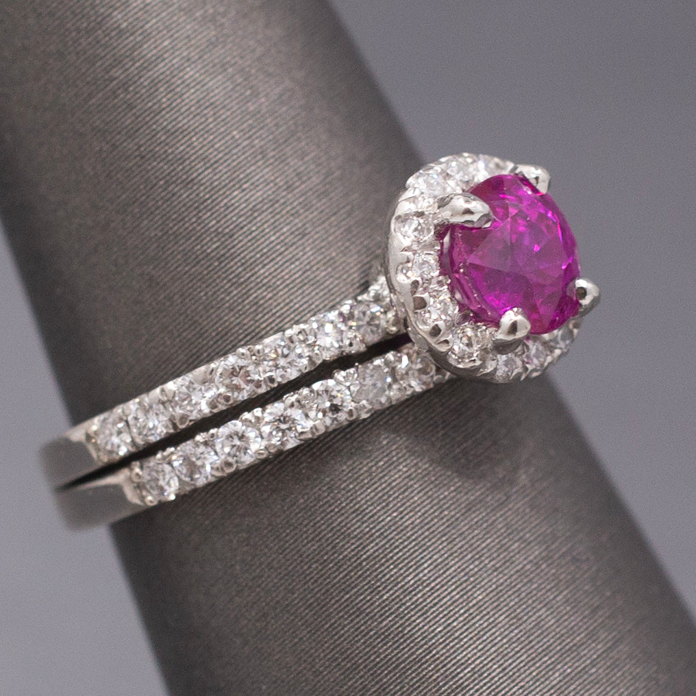 Sparkling Natural Ruby and Diamond Wedding Bridal Ring Set in Platinum