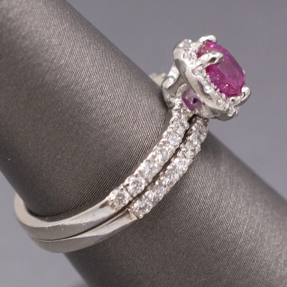 Sparkling Natural Ruby and Diamond Wedding Bridal Ring Set in Platinum