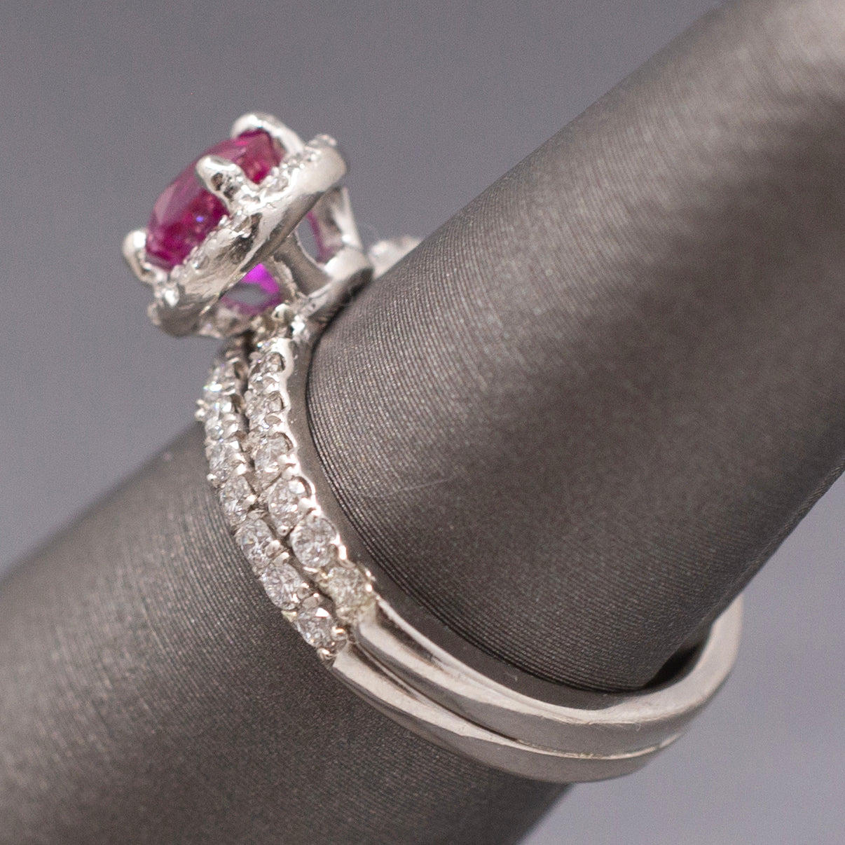 Sparkling Natural Ruby and Diamond Wedding Bridal Ring Set in Platinum