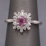 Sweet Pink Sapphire and Diamond Starburst Ring in 14k White Gold