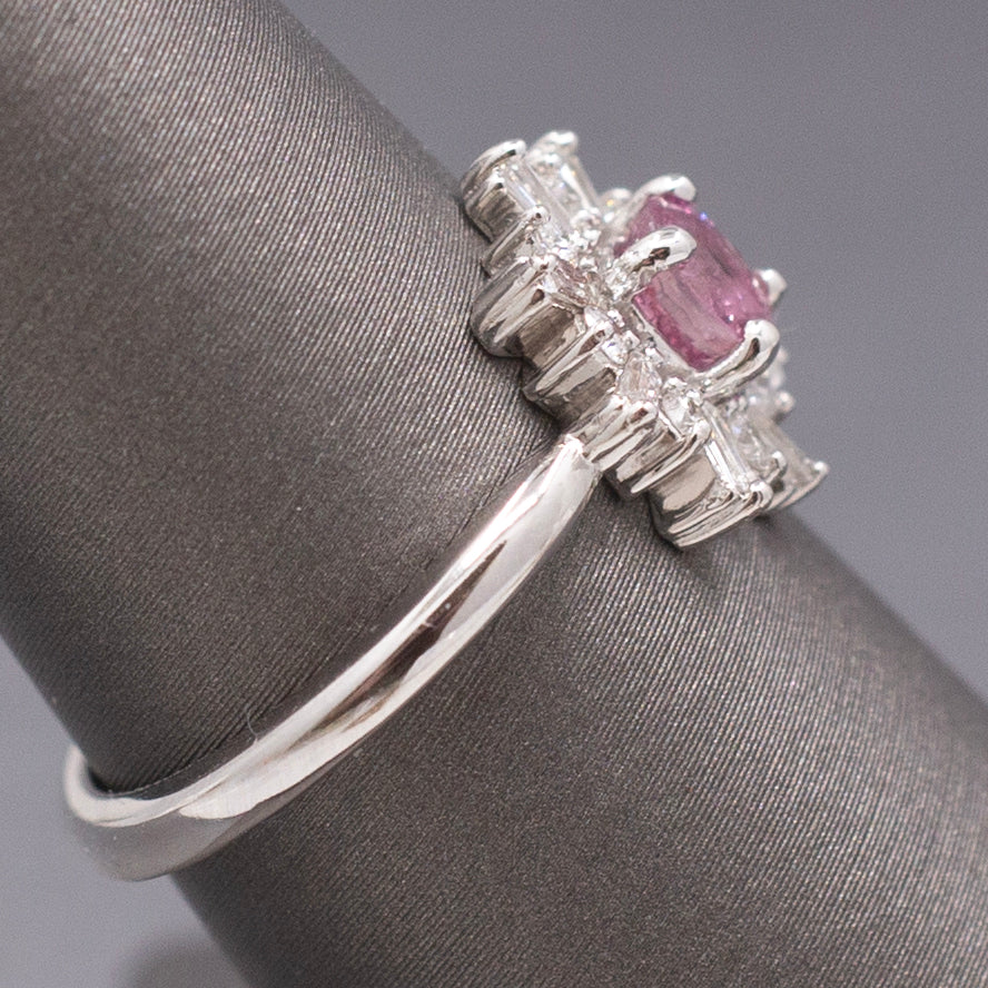Sweet Pink Sapphire and Diamond Starburst Ring in 14k White Gold