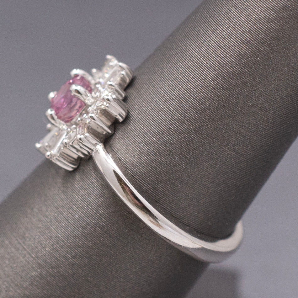 Sweet Pink Sapphire and Diamond Starburst Ring in 14k White Gold