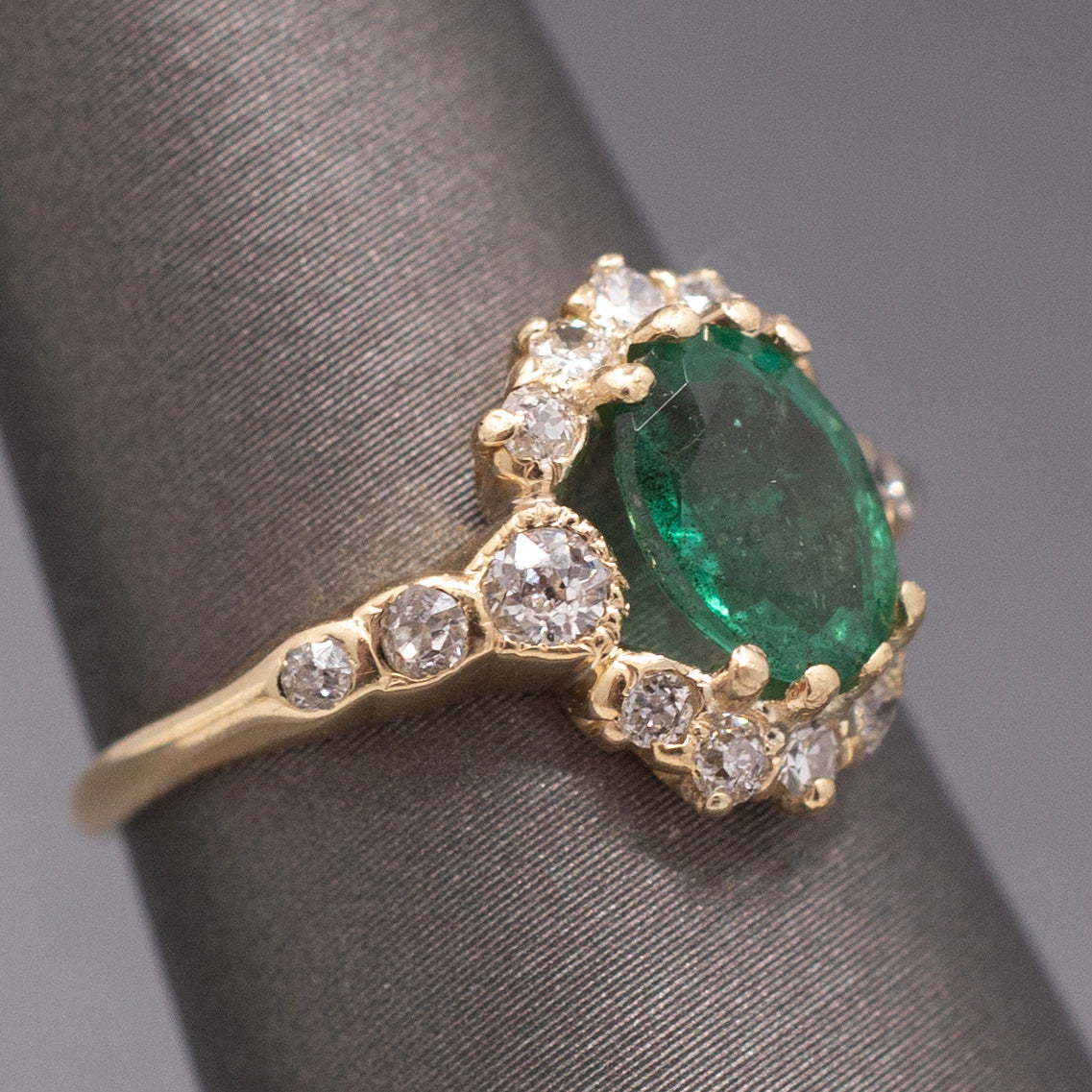 Dreamy Antique Victorian Emerald and Diamond Ring in 14k Yellow Gold
