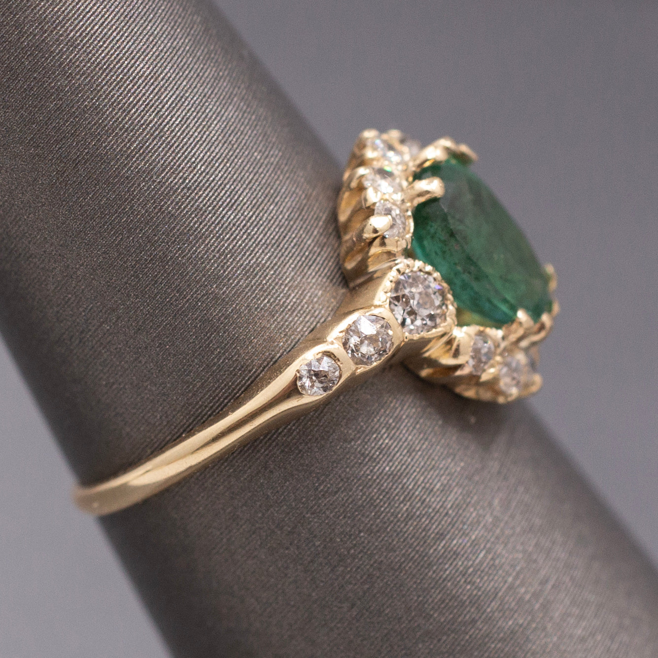 Dreamy Antique Victorian Emerald and Diamond Ring in 14k Yellow Gold