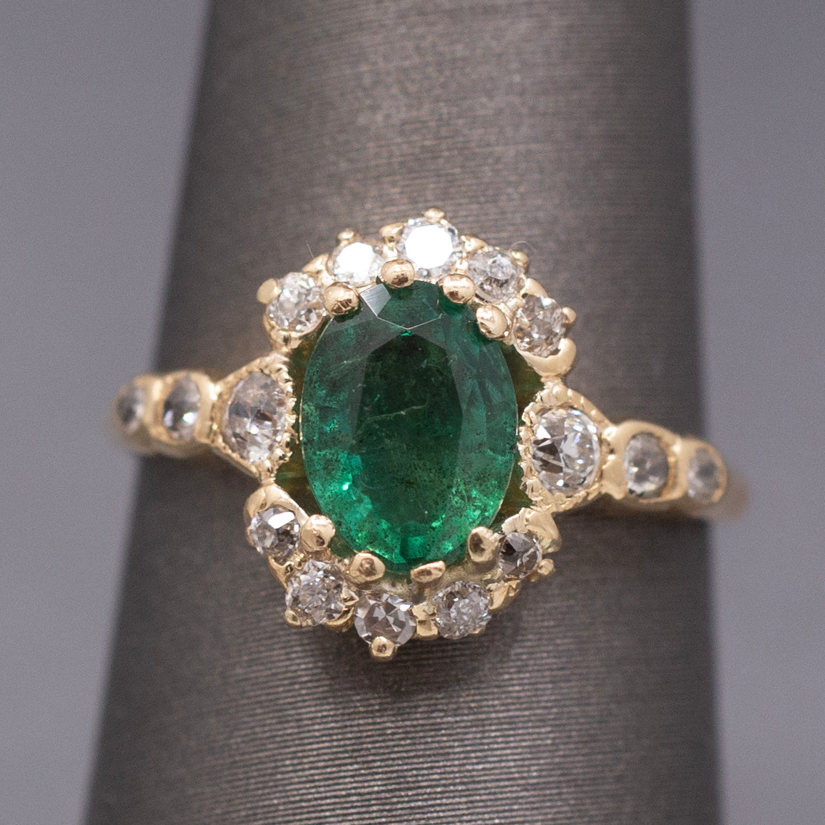 Dreamy Antique Victorian Emerald and Diamond Ring in 14k Yellow Gold