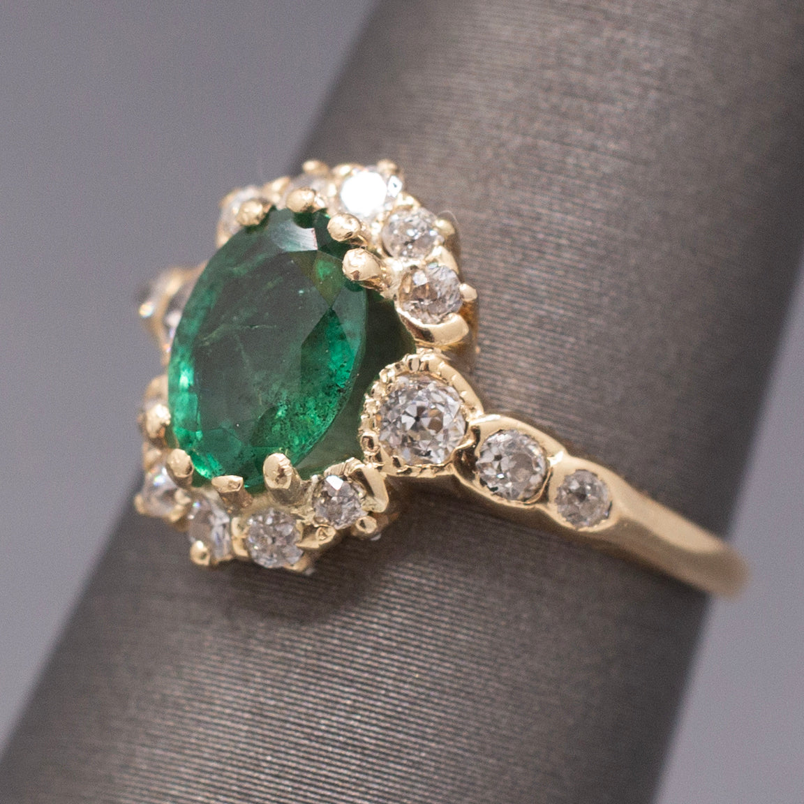 Dreamy Antique Victorian Emerald and Diamond Ring in 14k Yellow Gold
