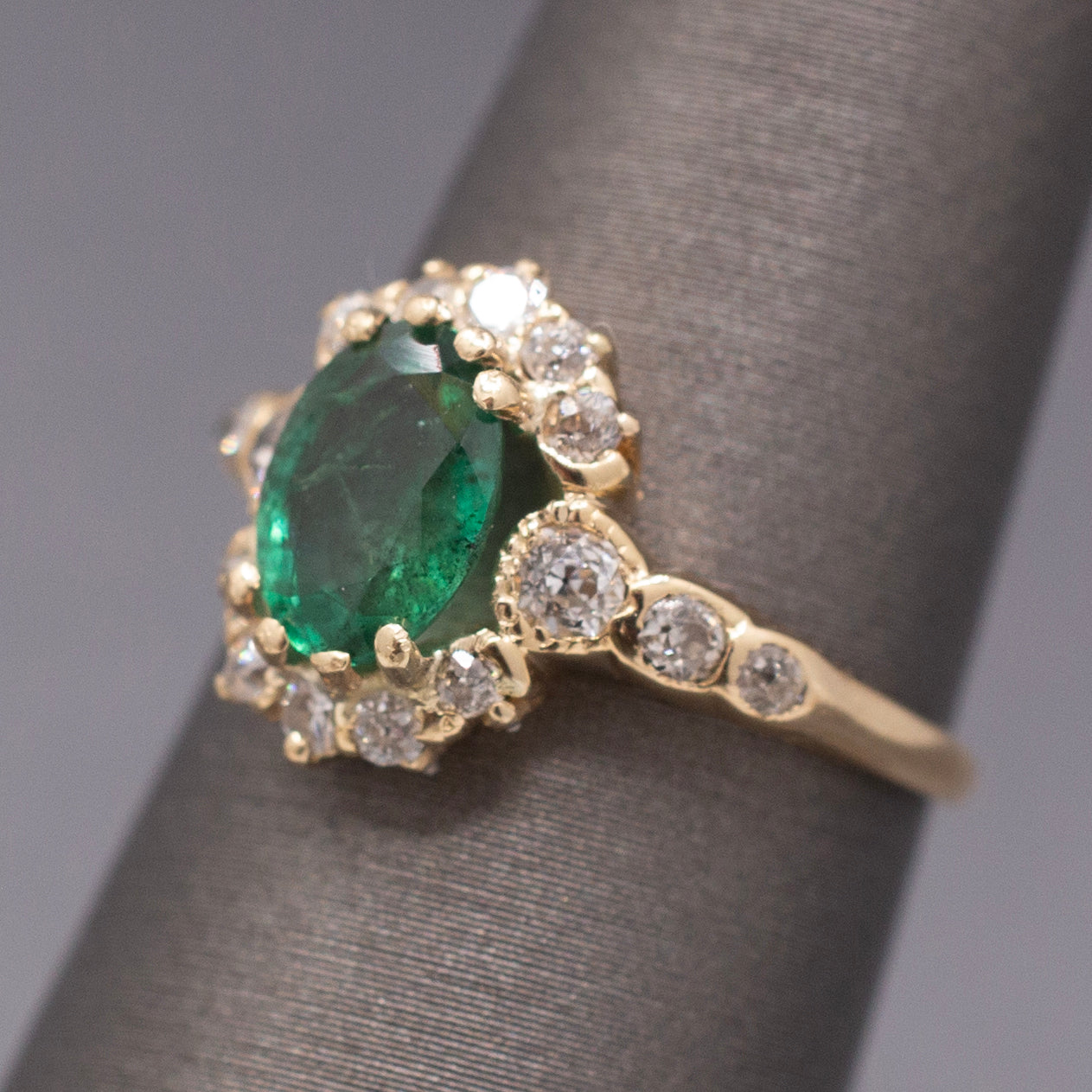 Dreamy Antique Victorian Emerald and Diamond Ring in 14k Yellow Gold