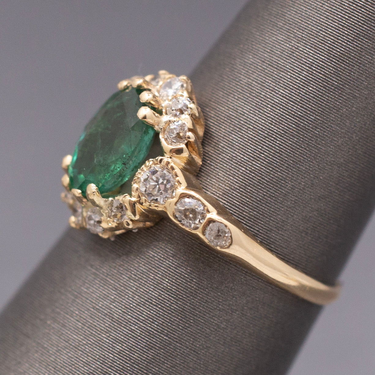 Dreamy Antique Victorian Emerald and Diamond Ring in 14k Yellow Gold