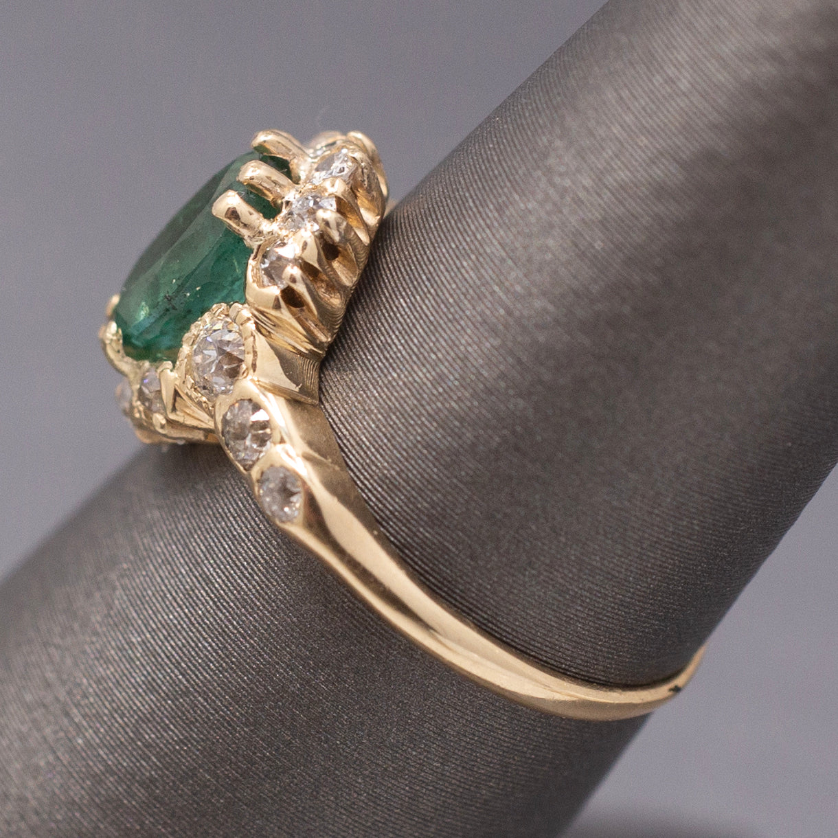Dreamy Antique Victorian Emerald and Diamond Ring in 14k Yellow Gold