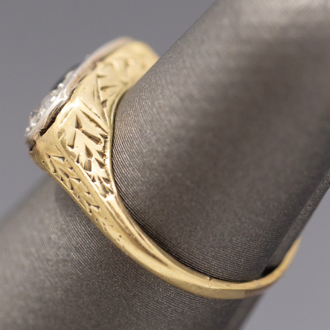 Antique Edwardian Blue Sapphire and Old European Cut Diamond Three Stone Band Ring in 14k Yellow Gold