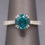Stunning Natural Teal Blue Apatite and Diamond Ring in 14k White Gold