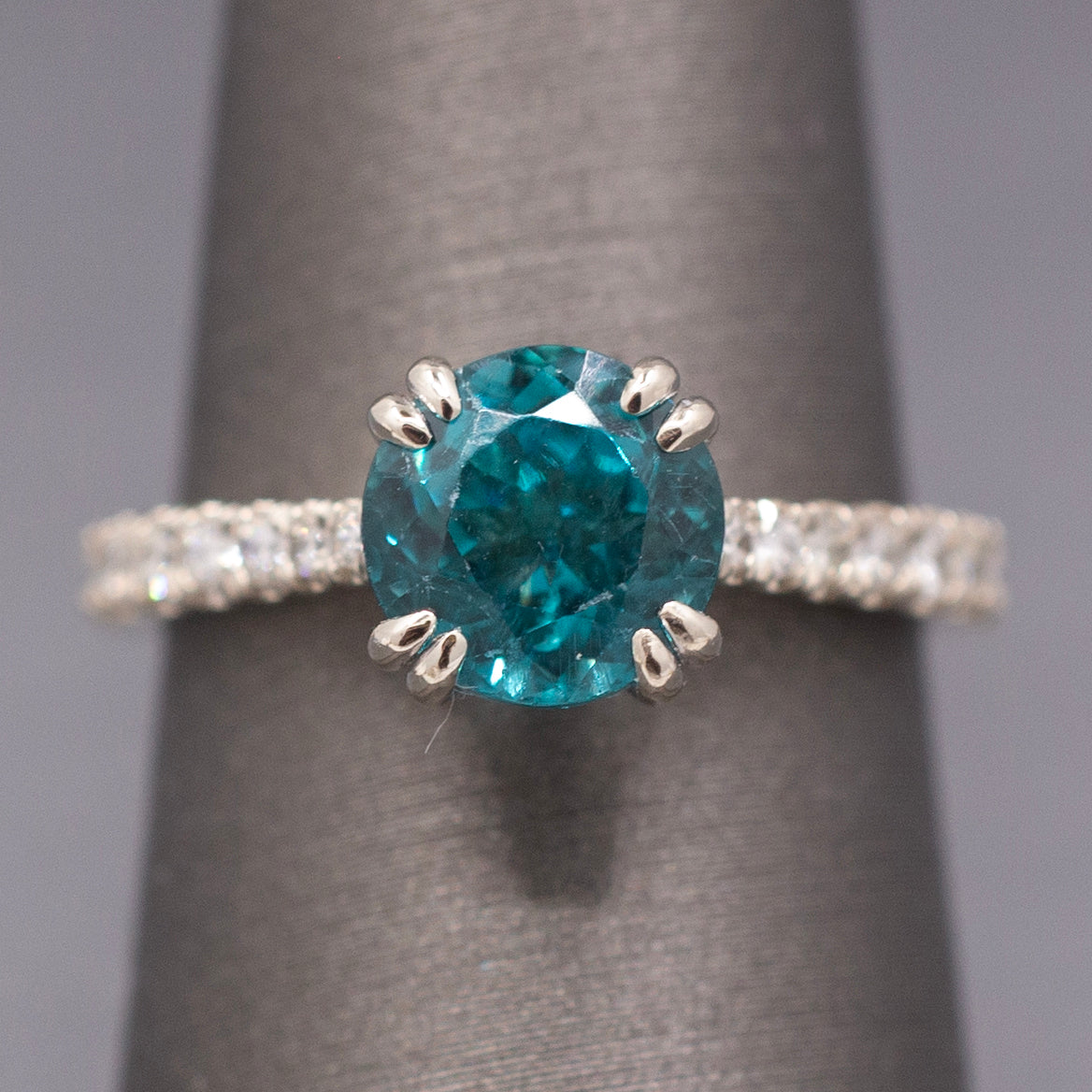 Stunning Natural Teal Blue Apatite and Diamond Ring in 14k White Gold