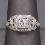 Gorgeous Late Art Deco Old European Cut Diamond Engagement Ring in Platinum