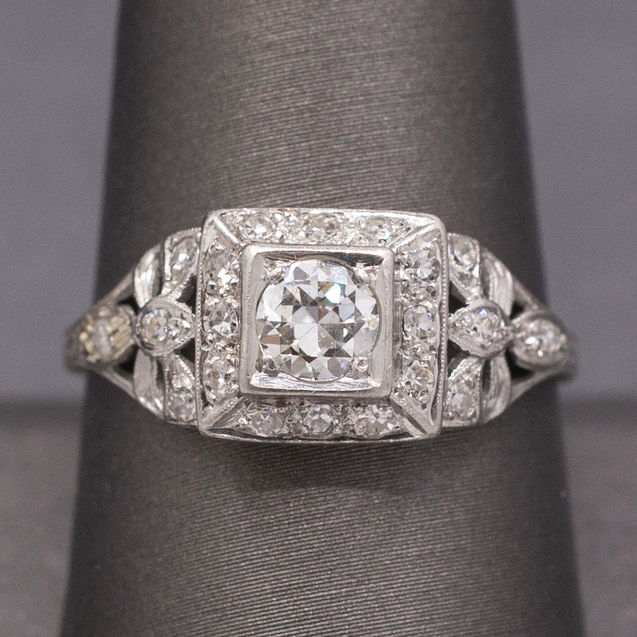 Gorgeous Late Art Deco Old European Cut Diamond Engagement Ring in Platinum