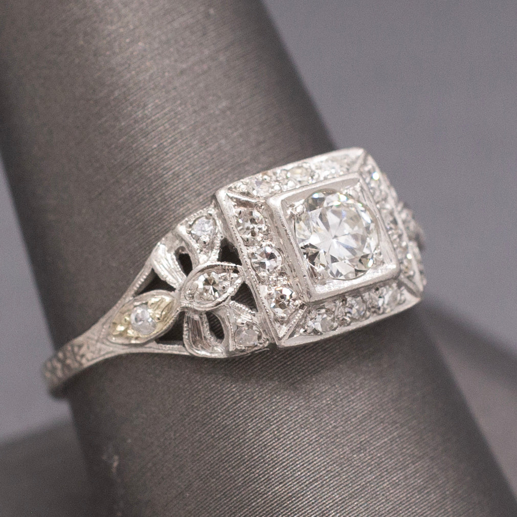 Gorgeous Late Art Deco Old European Cut Diamond Engagement Ring in Platinum