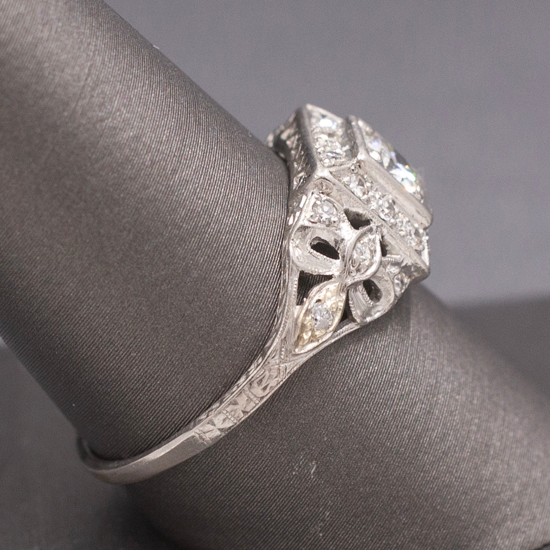 Gorgeous Late Art Deco Old European Cut Diamond Engagement Ring in Platinum