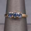 Antique Victorian Old Cut Blue Sapphire Three Stone Band Ring in 14k Yellow Gold