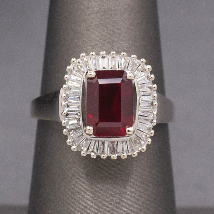 GIA Certified Burmese Ruby and Diamond Ring in 14k White Gold