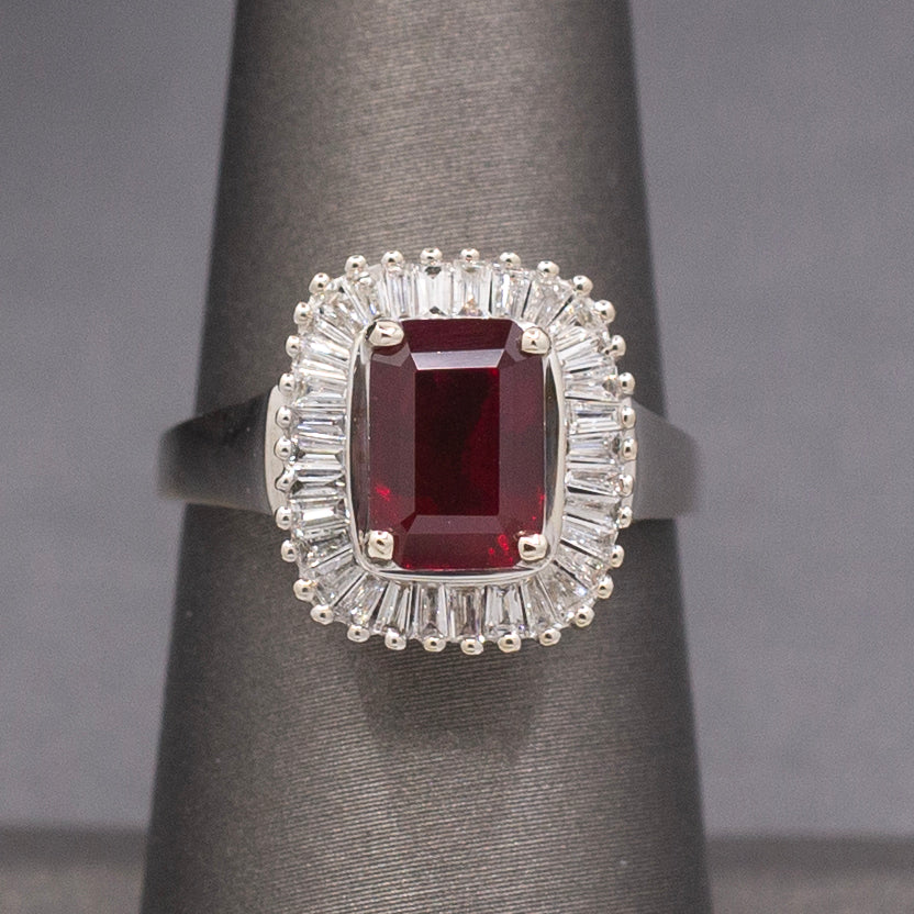 GIA Certified Burmese Ruby and Diamond Ring in 14k White Gold