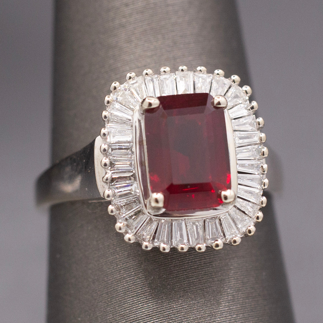GIA Certified Burmese Ruby and Diamond Ring in 14k White Gold