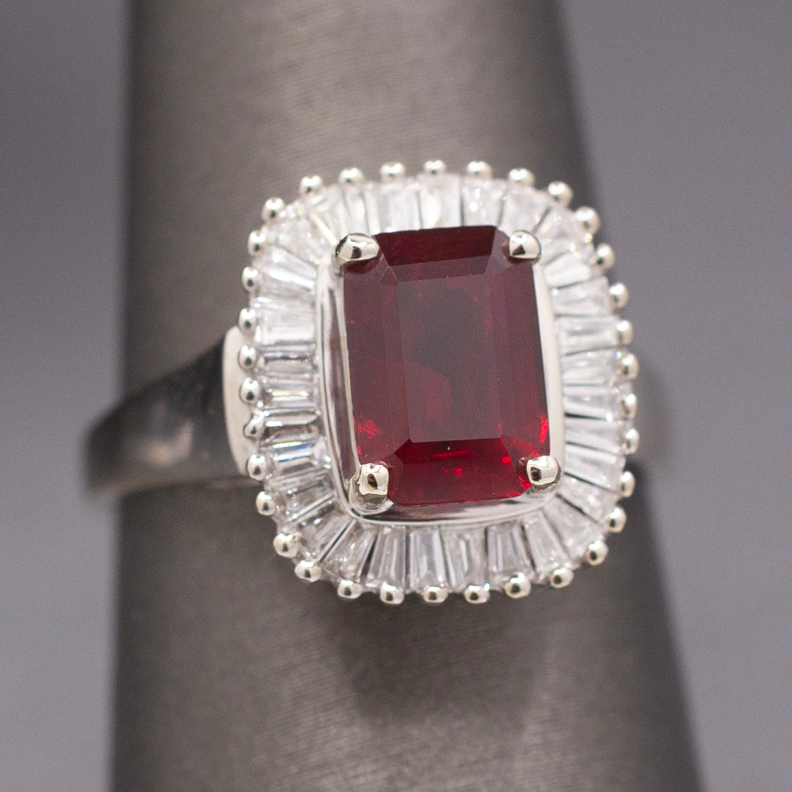 GIA Certified Burmese Ruby and Diamond Ring in 14k White Gold