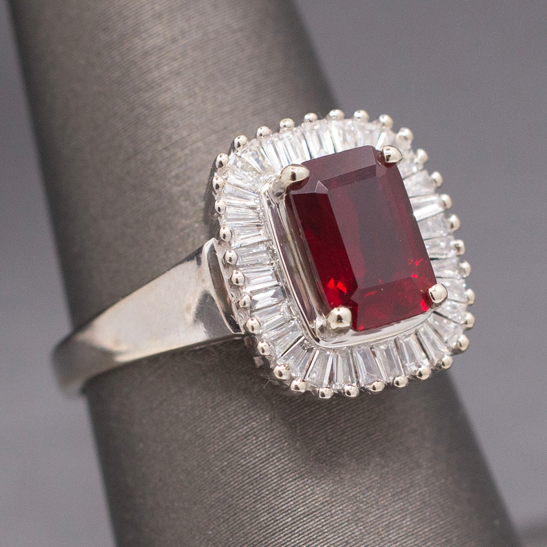 GIA Certified Burmese Ruby and Diamond Ring in 14k White Gold