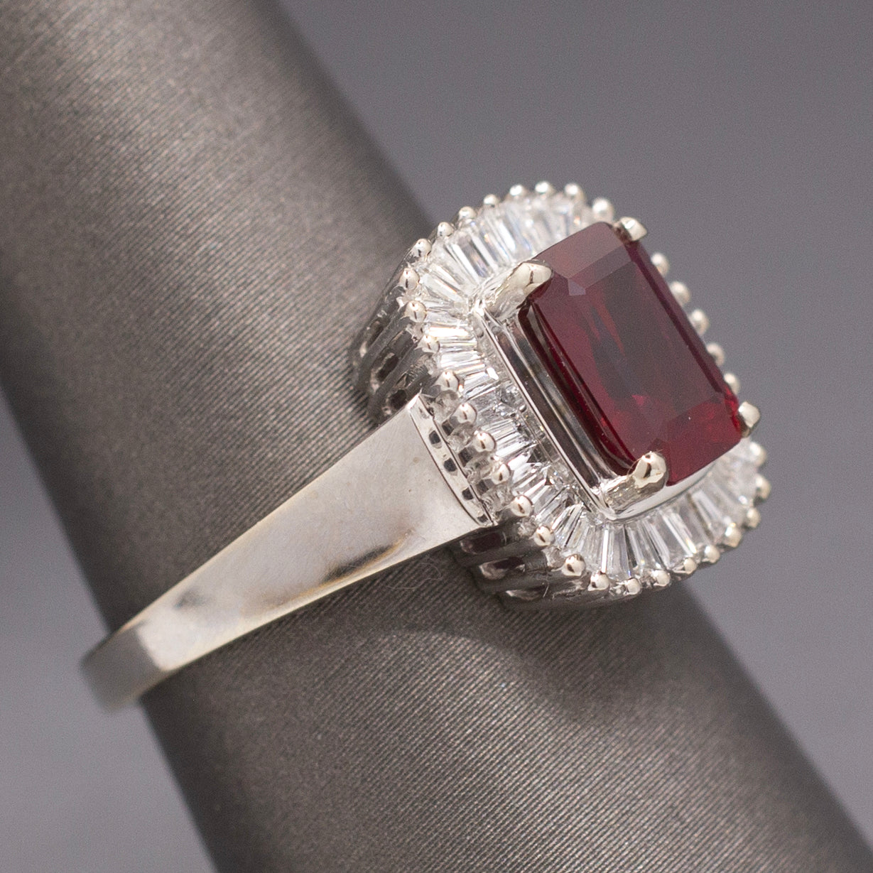 GIA Certified Burmese Ruby and Diamond Ring in 14k White Gold